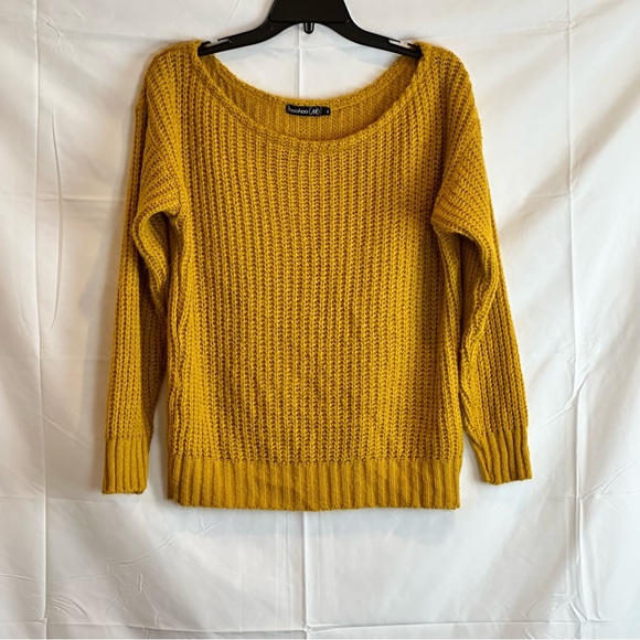Boohoo (M) Chunky Cropped Sweater Lgr Neck Fall Golden Yellow Size Small - Picture 2 of 16